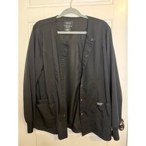 Cherokee Black Lab coat Scrubs Size Large Snap front Jacket Medical